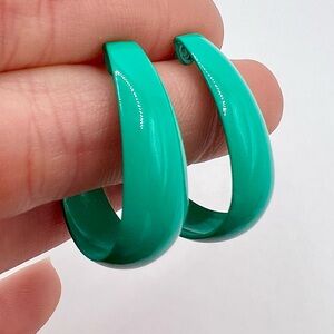 Vintage Teal Green Hoop Earrings – Glossy Statement Hoops